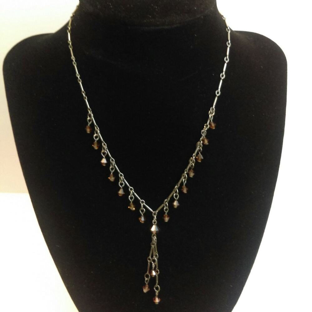 Signed Marianna Fashion Jewelry Australian Brown Crystals USA Gray Necklace